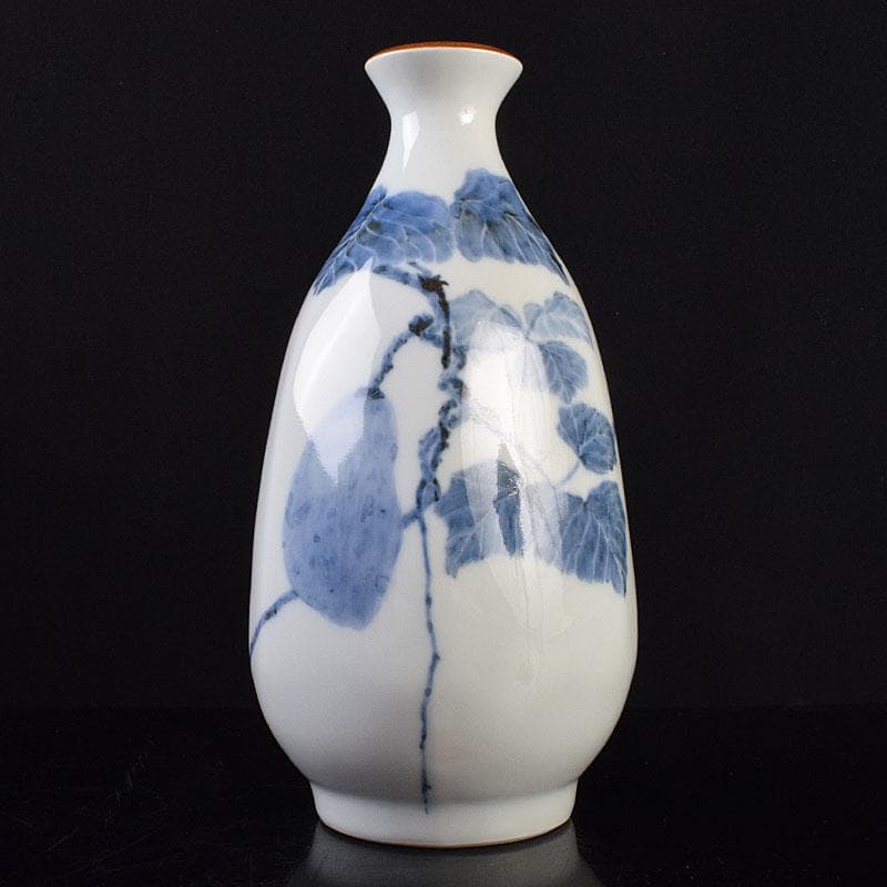 広瀬義之作　染付　あけび図　面取り壷　共布共箱　V　R9191B