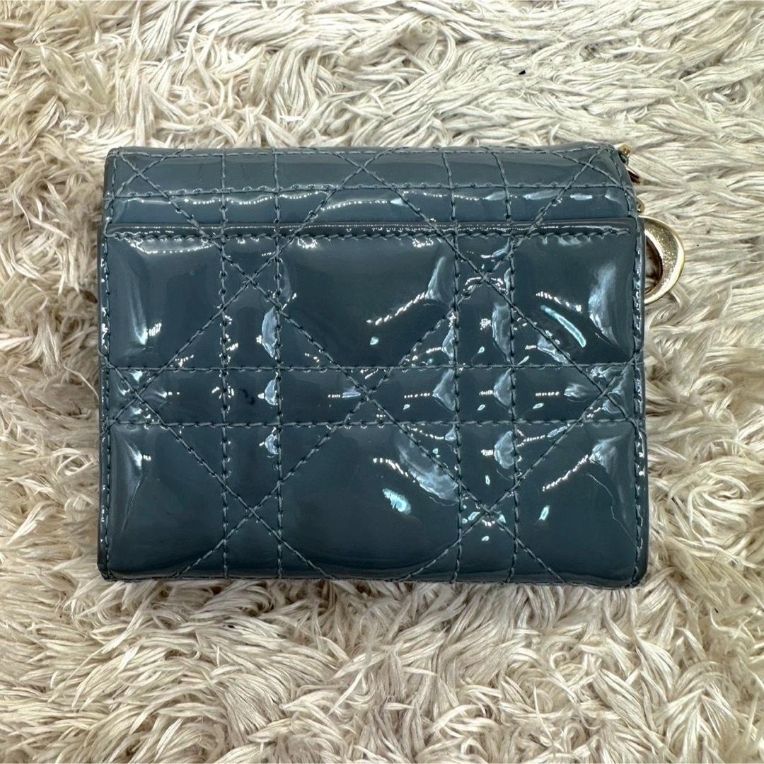 【美品】クリスチャンディオール 三つ折財布 ブルー パテント カナージュ