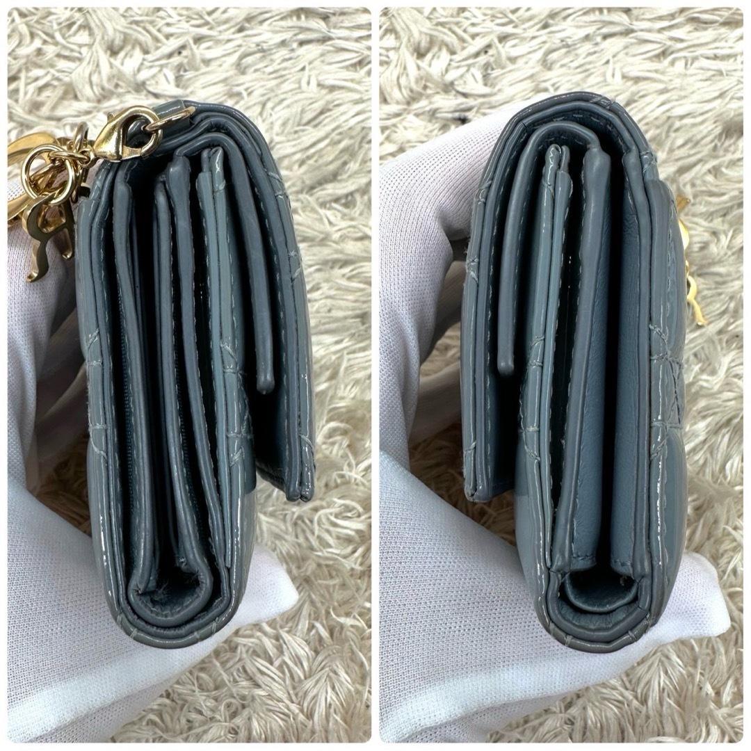 【美品】クリスチャンディオール 三つ折財布 ブルー パテント カナージュ