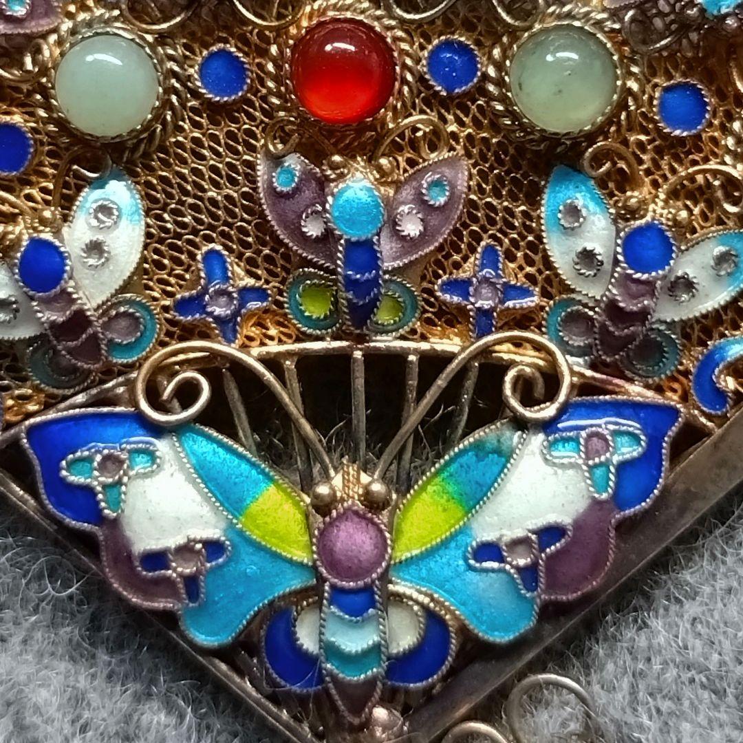 【希少】七宝焼 透かし扇 銀線細工 ブローチ