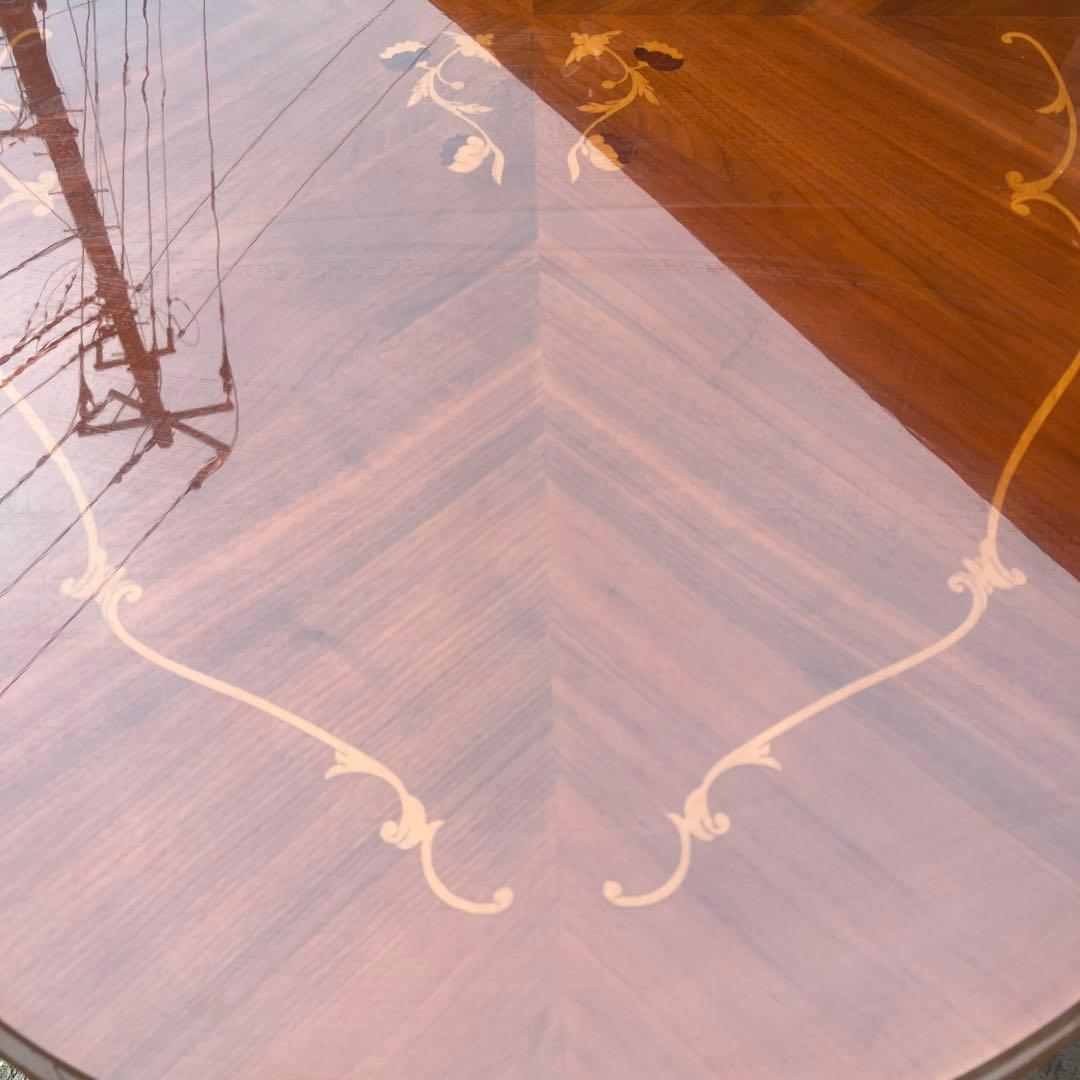 ダイニングテーブル 楕円形　象嵌　イタリア製　ロココ式　猫脚　アンティーク調