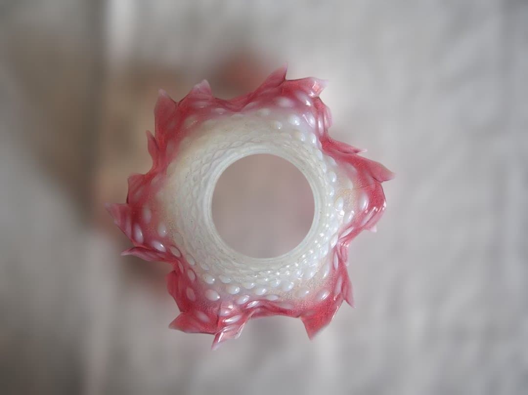 オパールガラス ホブネイル ピンク フリル ランプシェード 吹きガラス/K334