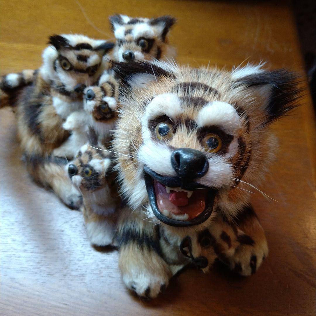 虎の親子の置物C ビンテージ　ハンドメイド　首振り　一点物