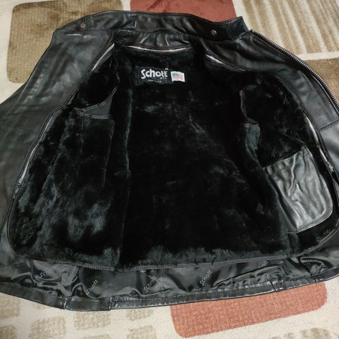 ク*ン様 人気定番Schot641t立ち襟シングルライダースジャケット ３６交換