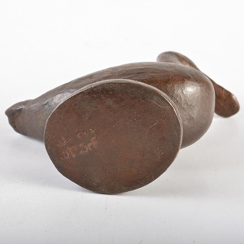 帝国美術院会員　藤井浩裕作　ブロンズ　口廣鴨　置物　共箱　D　R5968