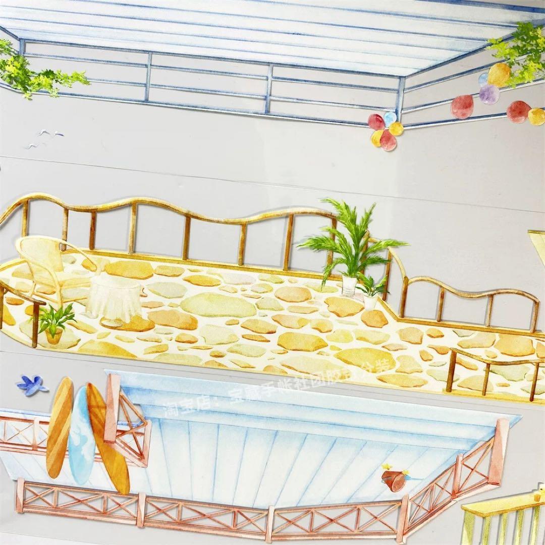 海外マスキングテープ巻売り 海岸双景台② 風景マスキングテープ人物マステ