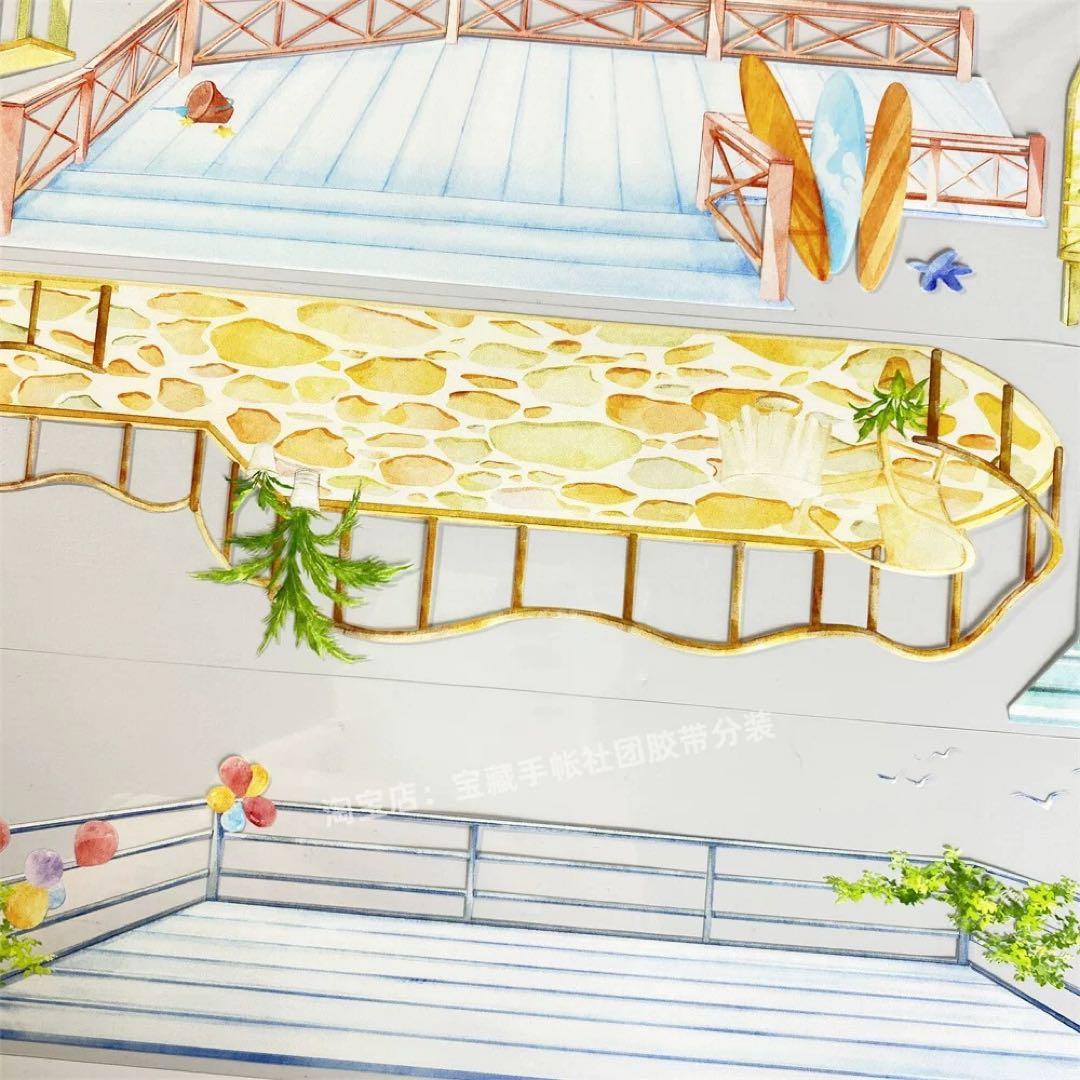 海外マスキングテープ巻売り 海岸双景台② 風景マスキングテープ人物マステ