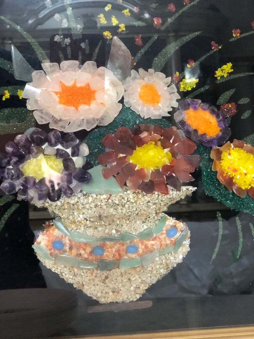 宝石画 フラワーアート 金色フレーム