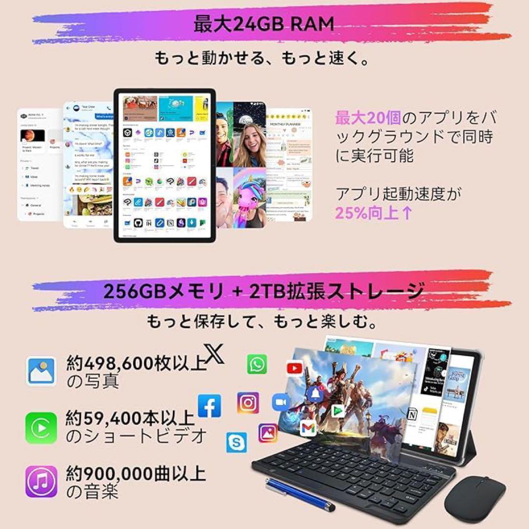 タブレット 10インチ 24GB RAM(8+16)+256GB ROM+2TB