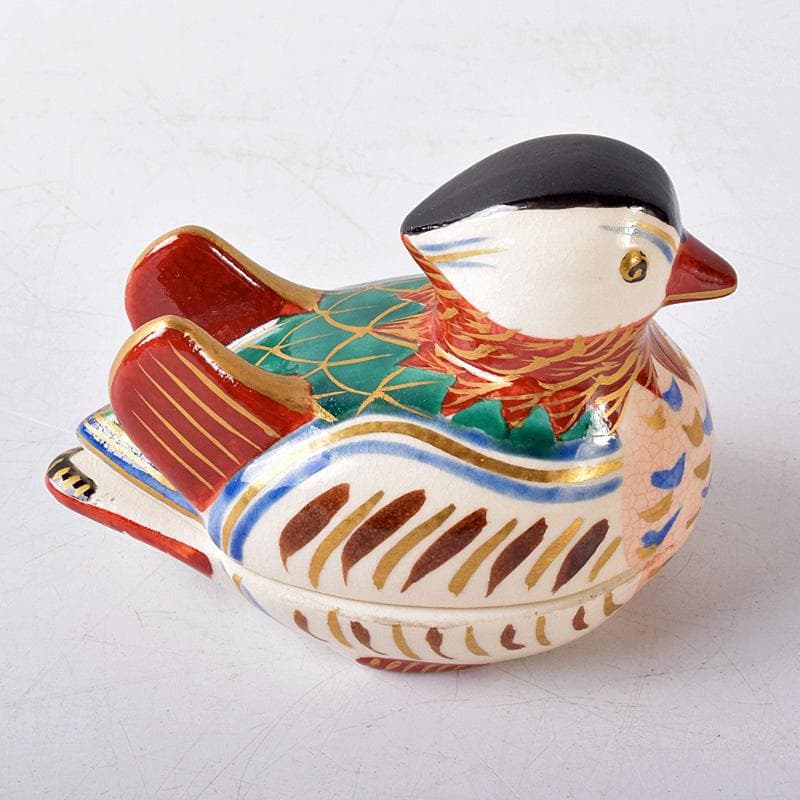 茶道具　京焼　橋本喜泉造　色絵　鴛鴦　香合　共箱　V　7566