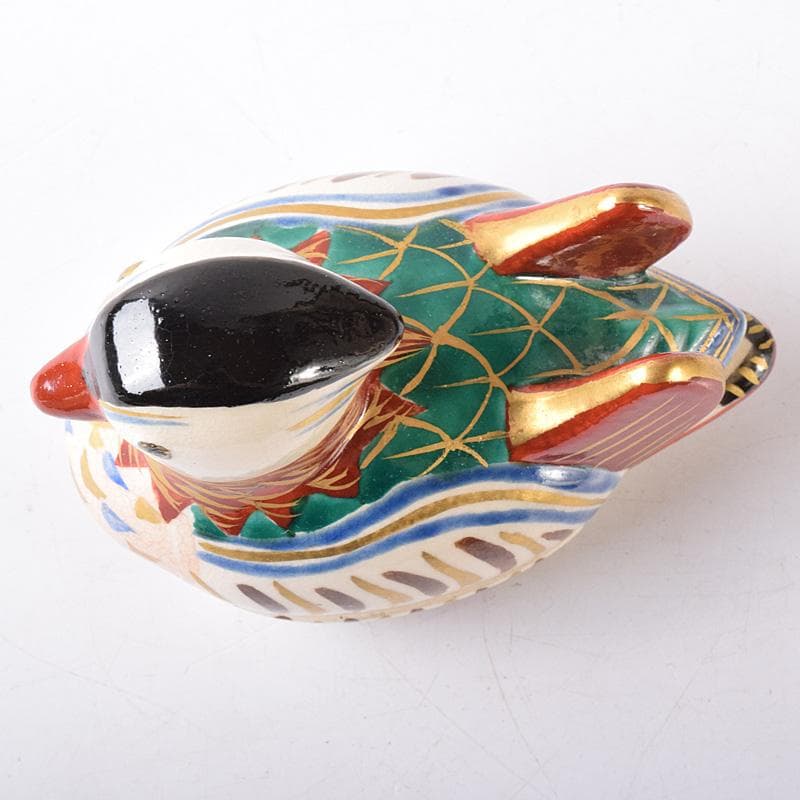 茶道具　京焼　橋本喜泉造　色絵　鴛鴦　香合　共箱　V　7566