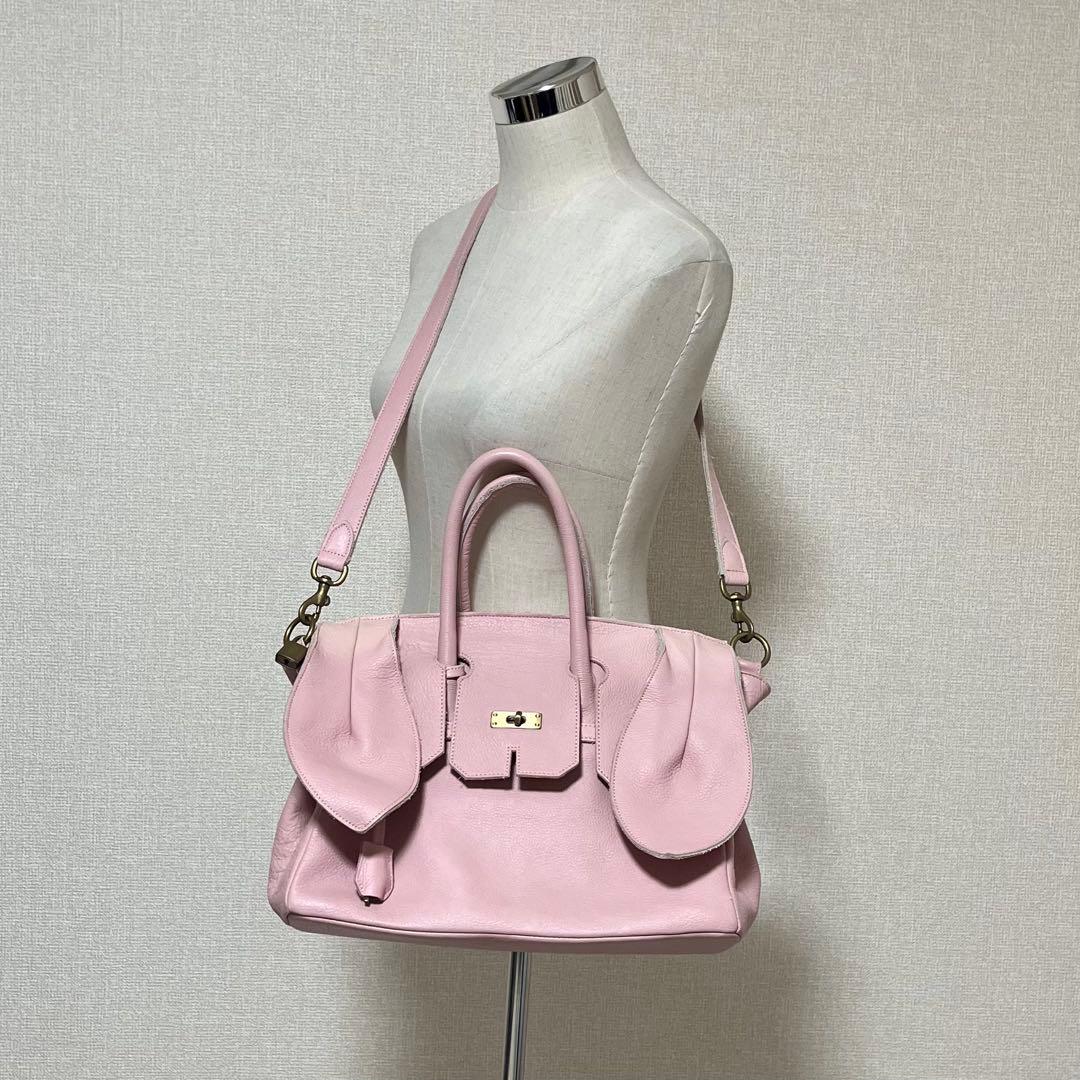 【良品】あちゃちゃむ ムチャチャ　うさ耳 ハンドバッグ　2WAY　レザー　ピンク
