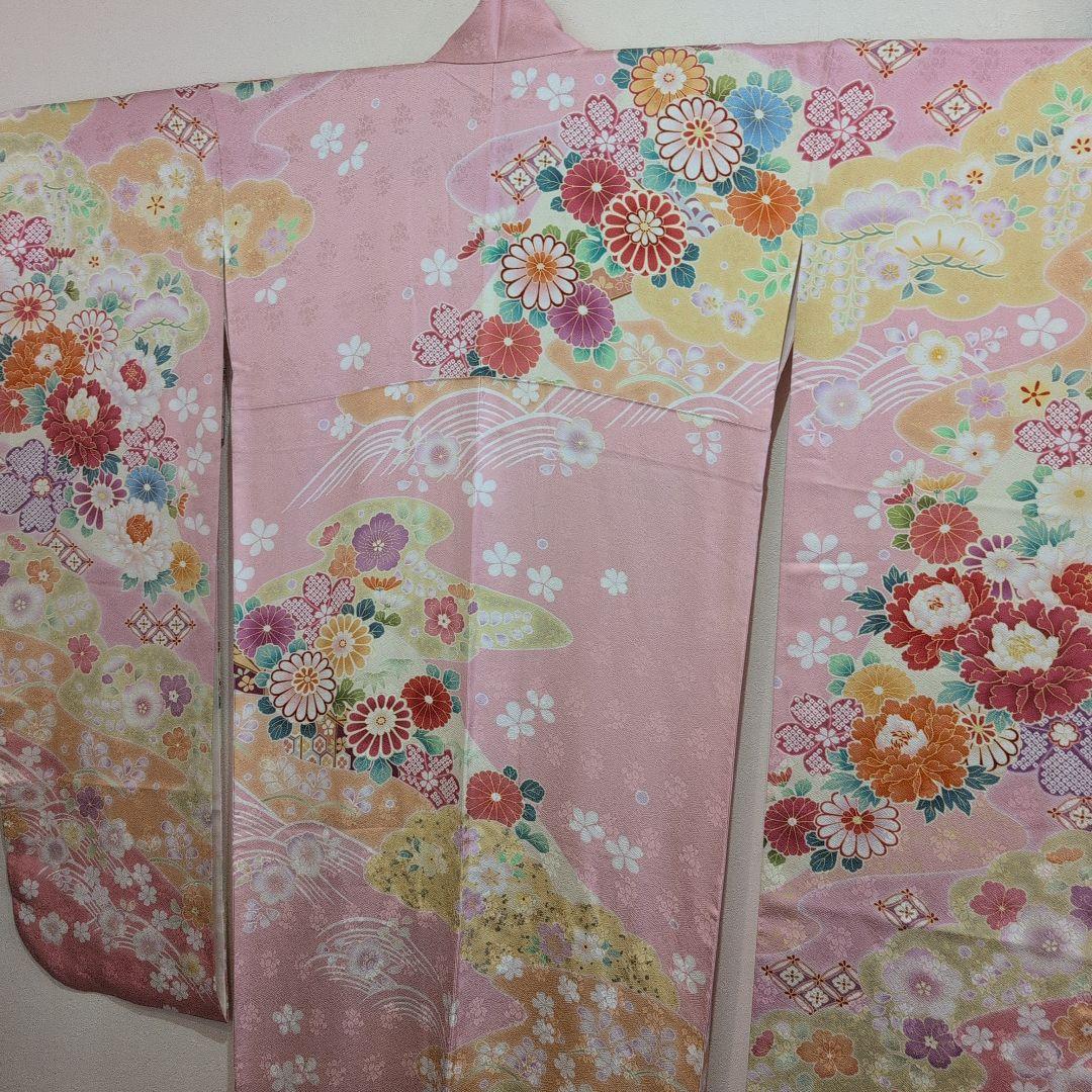 ピンク花柄振袖 着物 絹