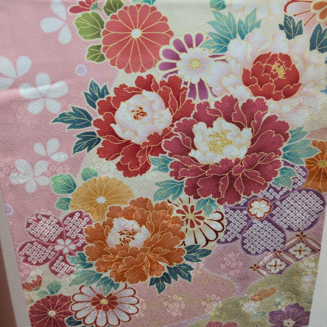 ピンク花柄振袖 着物 絹