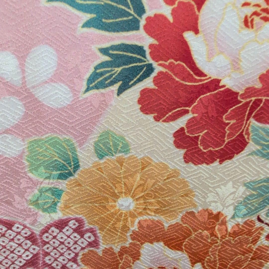 ピンク花柄振袖 着物 絹