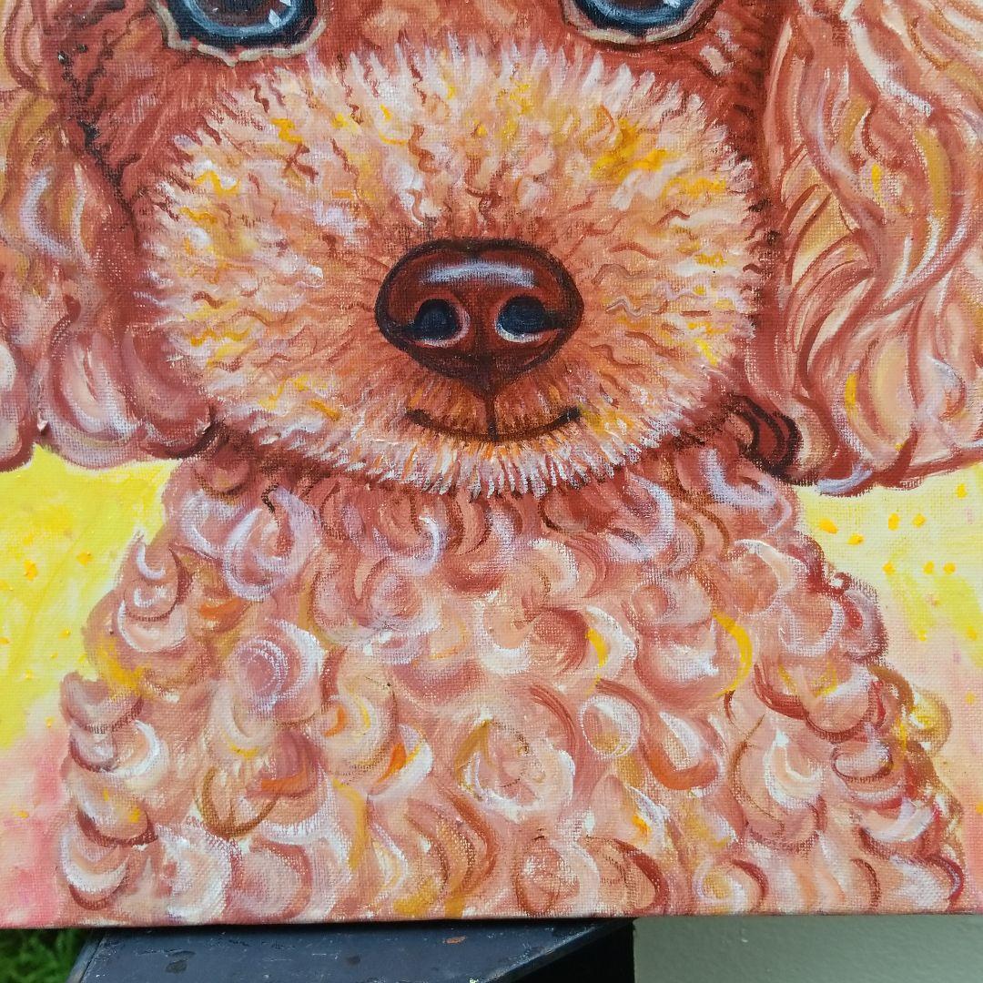油絵　ちえ　花冠のかわいいトイプードル