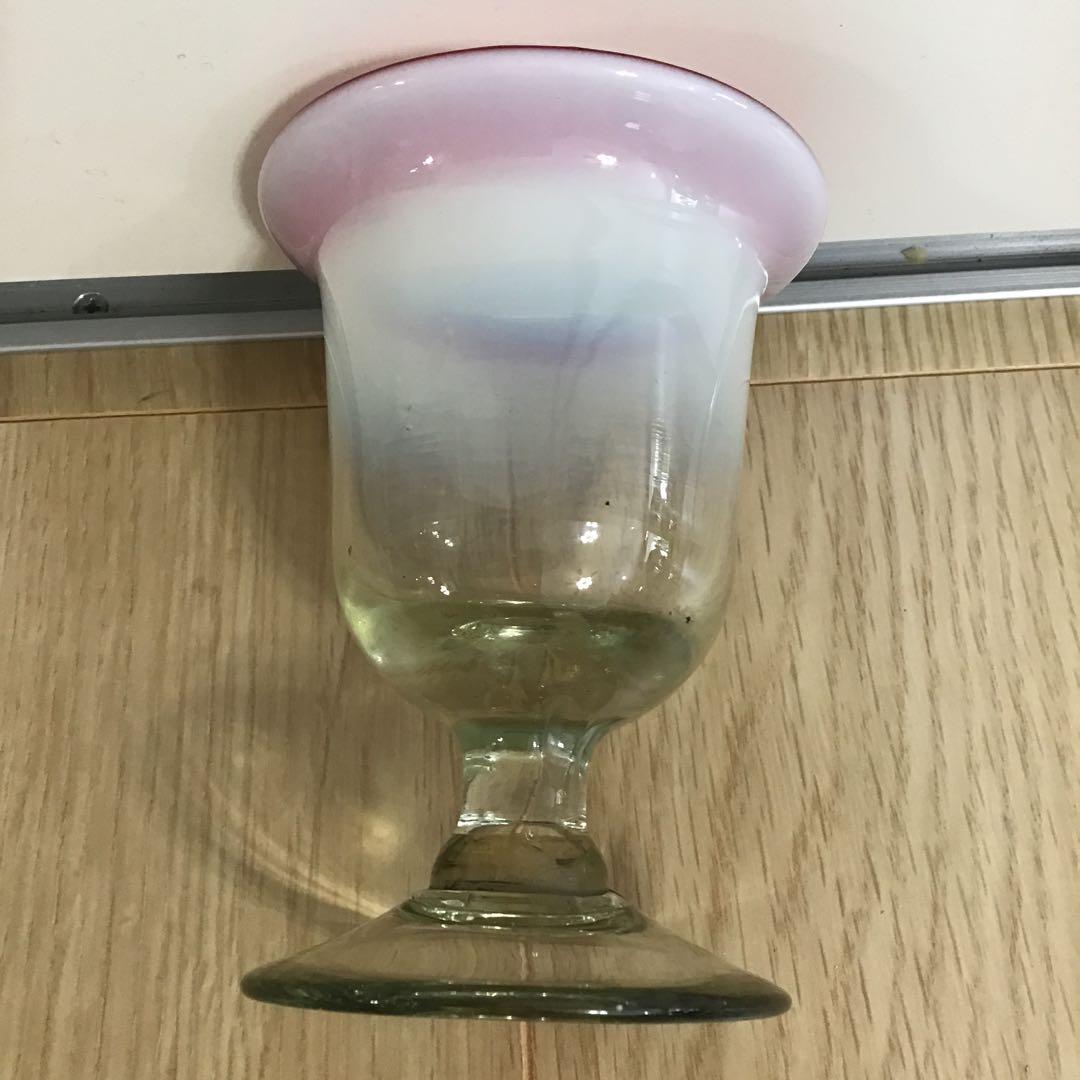 アンティーク　明治〜大正　手吹き　ガラス　厚底　3色氷コップ　赤ふち　氷水