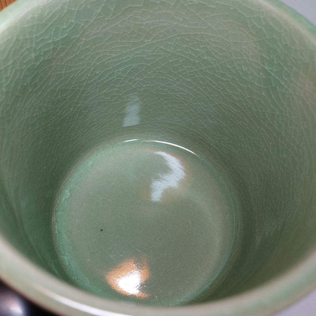 樹窯　川合正樹　青磁鶴雲文水指　共箱