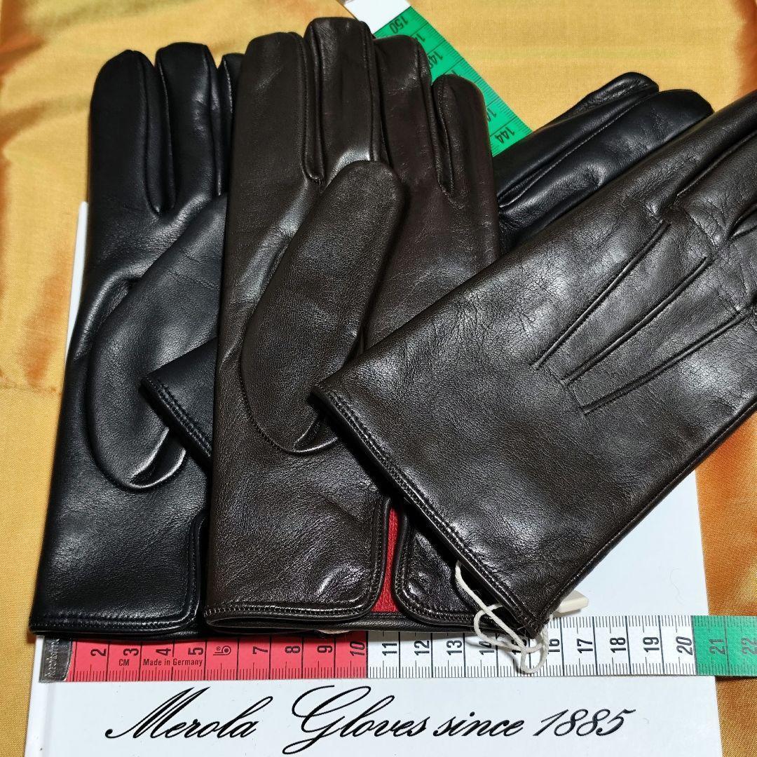 値下げ 円安前 メローラ ナッパ焦茶 カシミア赤 グローブ 革手袋 MEROLA