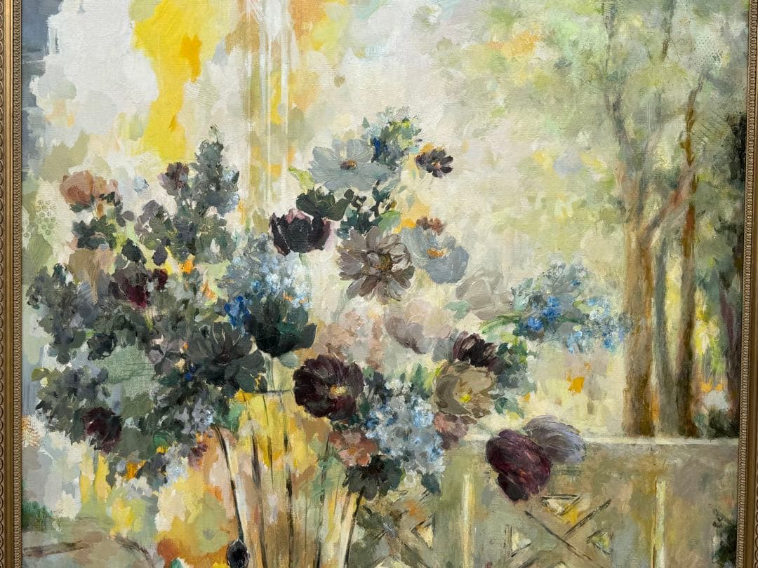 平野能子作　油彩絵　窓辺　直筆　額装　P100号　送料込み250821