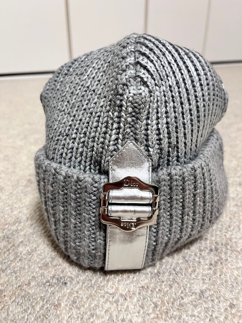 Christian Diorグレー リブ編み ビーニー 帽子