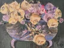 【真作】絵画　中島裕子　油彩4号　バラのメロディー　美術家名作　X62
