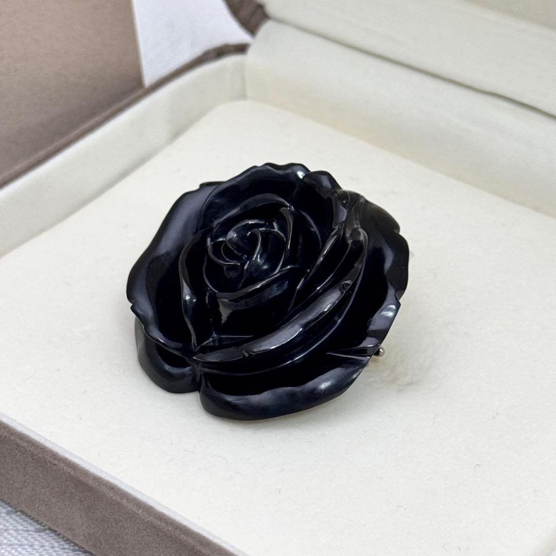 Victorian JET ブラック バラ ブローチ 天然 ジェット