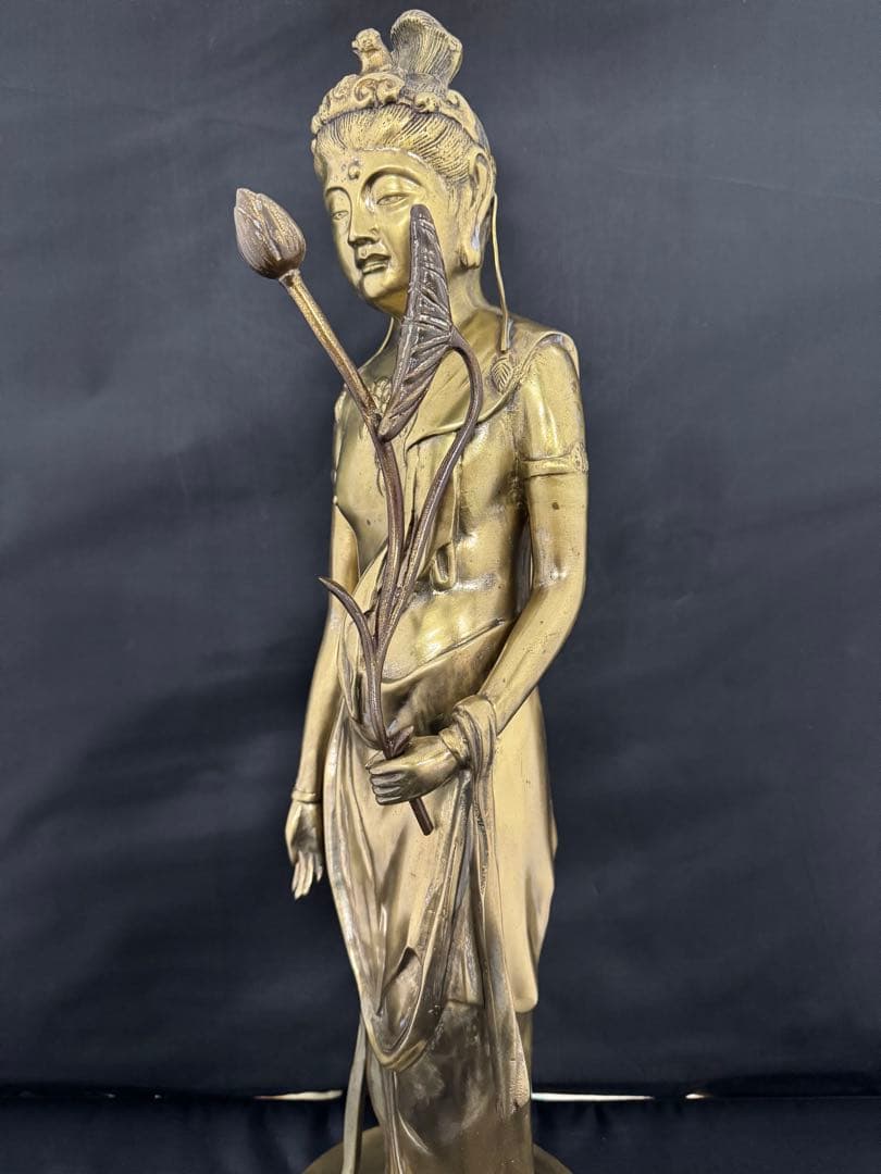 大型　観音 菩薩 銅製 仏像 彫刻 置物 開運 風水 骨董 古美術 アンティーク
