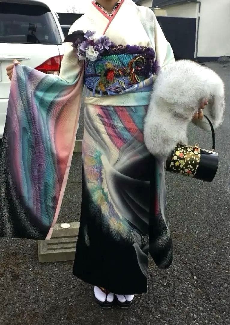 【成人式 振袖 フルセット】正絹 孔雀 秋山庄太郎デザイン