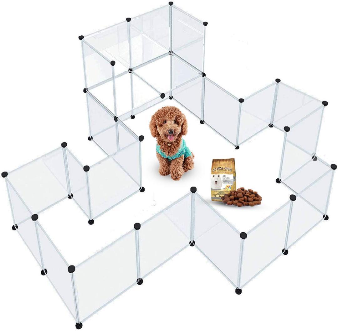 組み立て ペットフェンス 12枚セット透明パネル 自由