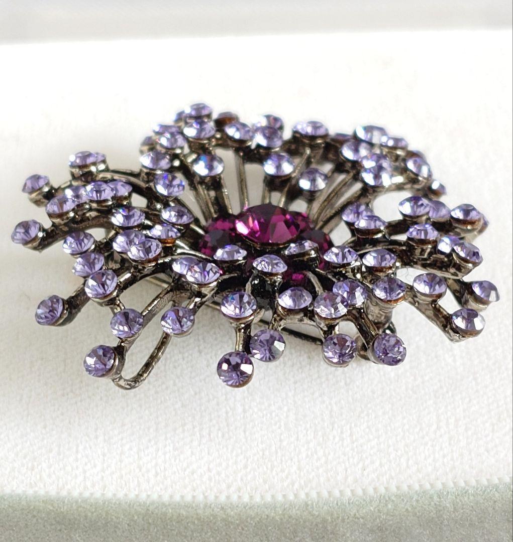 ブローチ兼ペンダント 1960年代 パープル 硝子装飾花 E74 E72 D70