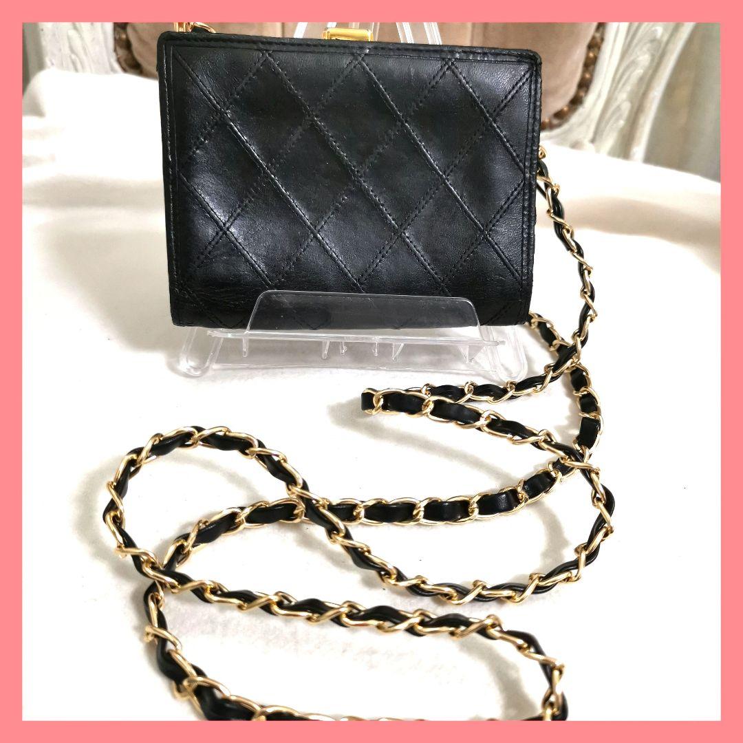 おもち!シャネル黒CHANEL ビコローレがま口財布 新品ショルダー付!
