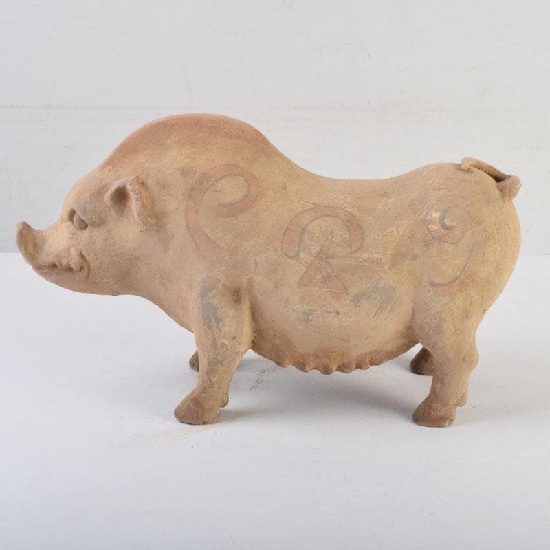 中国　加彩　豚俑　陶俑　置物　V　9049AE