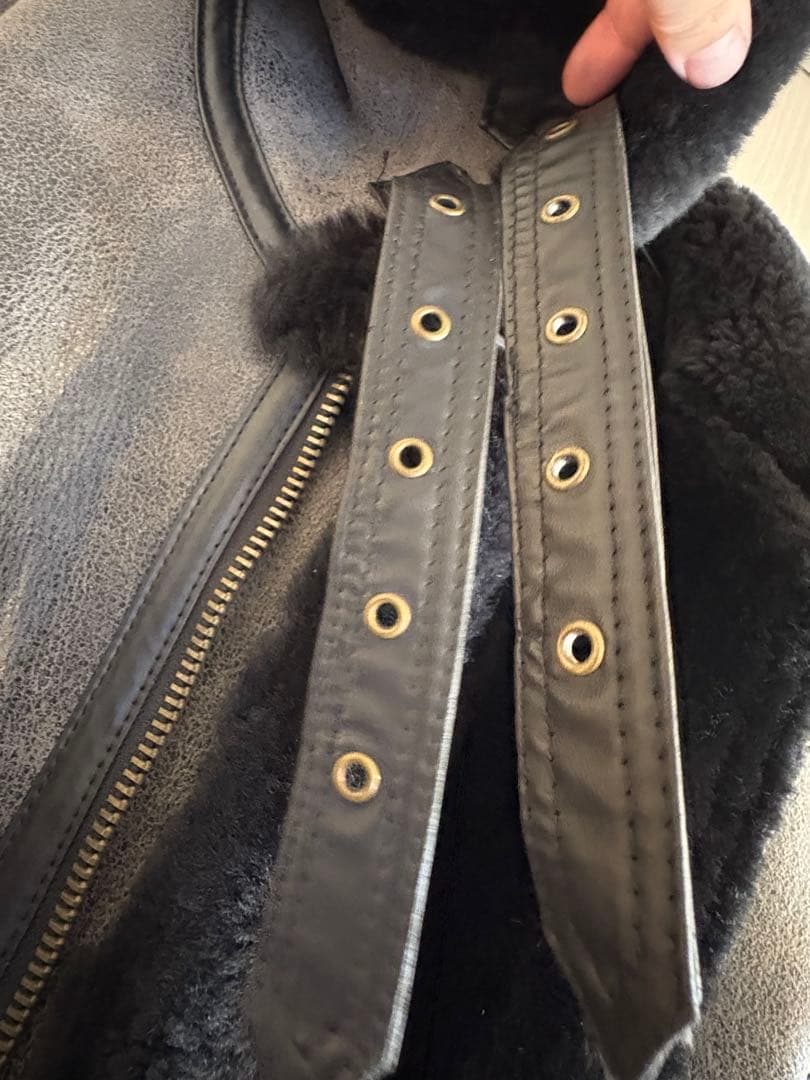 羊革　フライト　レザー　ムートン　B-3 ライダース　ジャケット　　黒