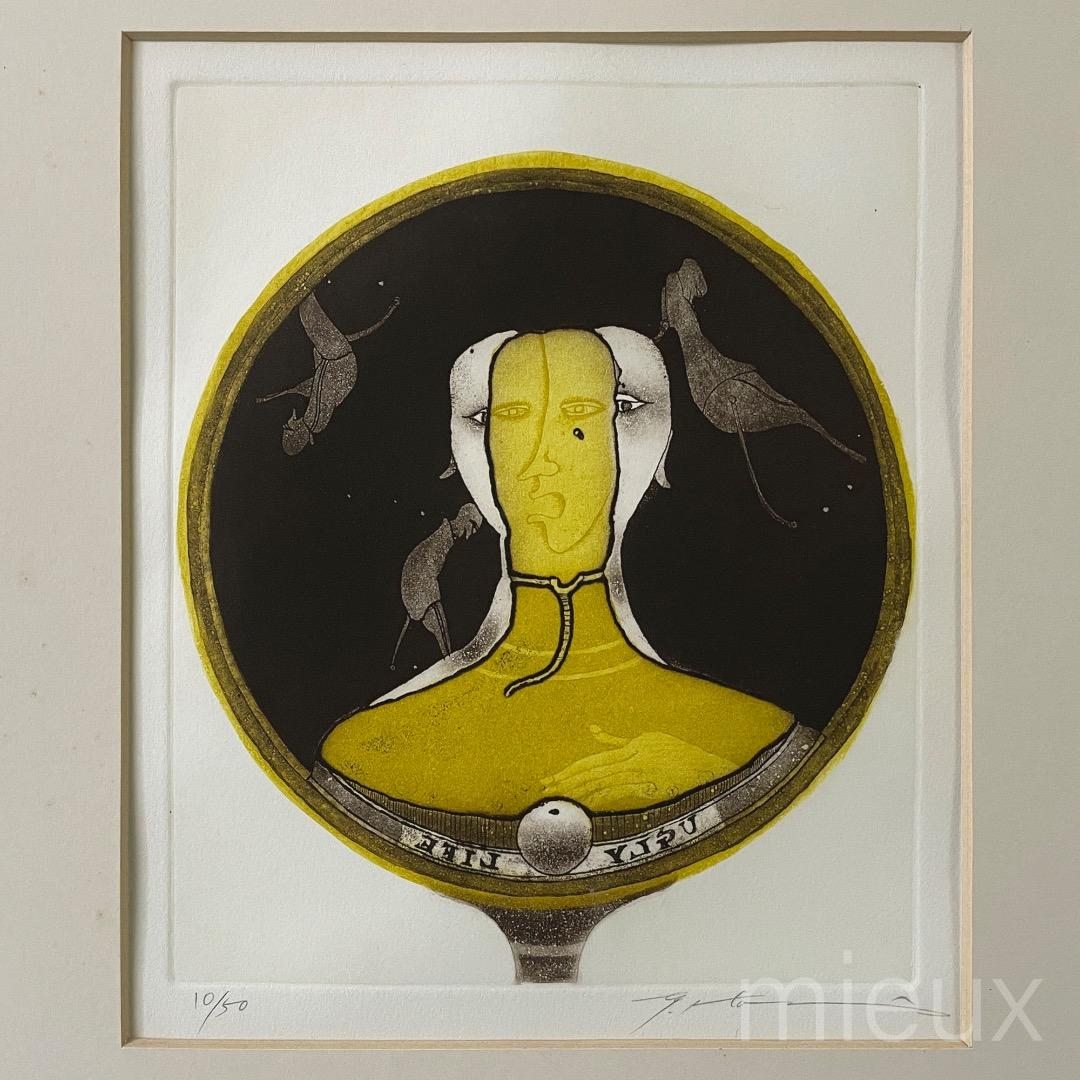 堀井英男「醜い生」エッチング 額付 サイン入り 中古