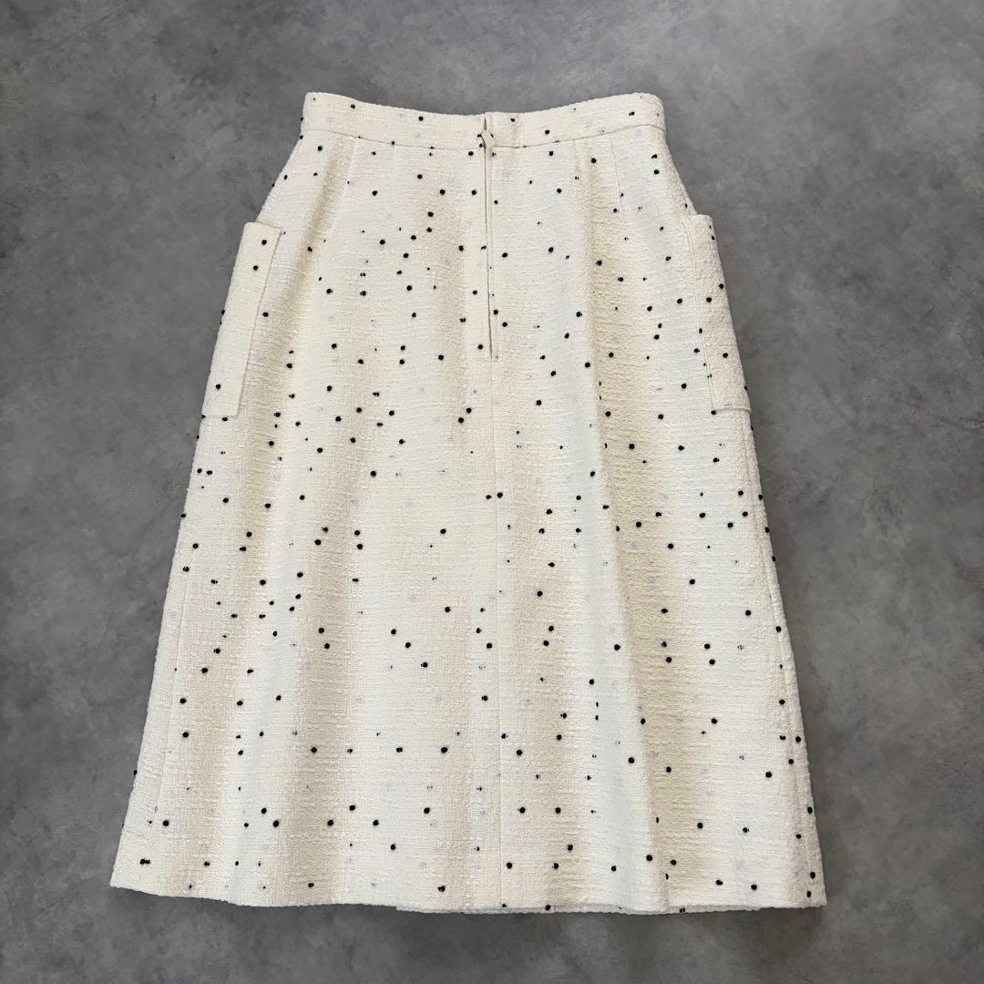 美品　Renéルネ　TISSUEネップツイード　オフホワイトスカート　ミモレ丈