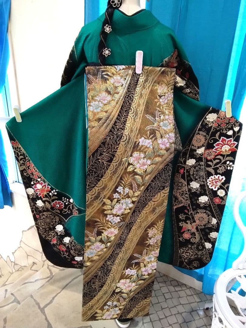 振袖フルセット、正絹、トールサイズ、重ね衿帯揚げ帯締め、やまと西陣高級袋帯、襦袢