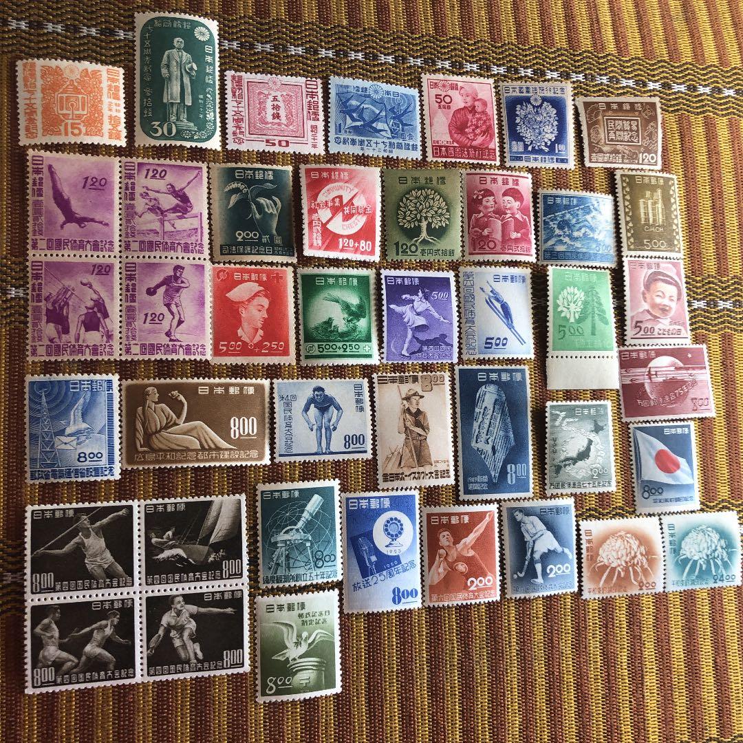 昭和21年〜26年記念切手42種 カタログ価47,790円 裏糊ツヤピカ揃い！