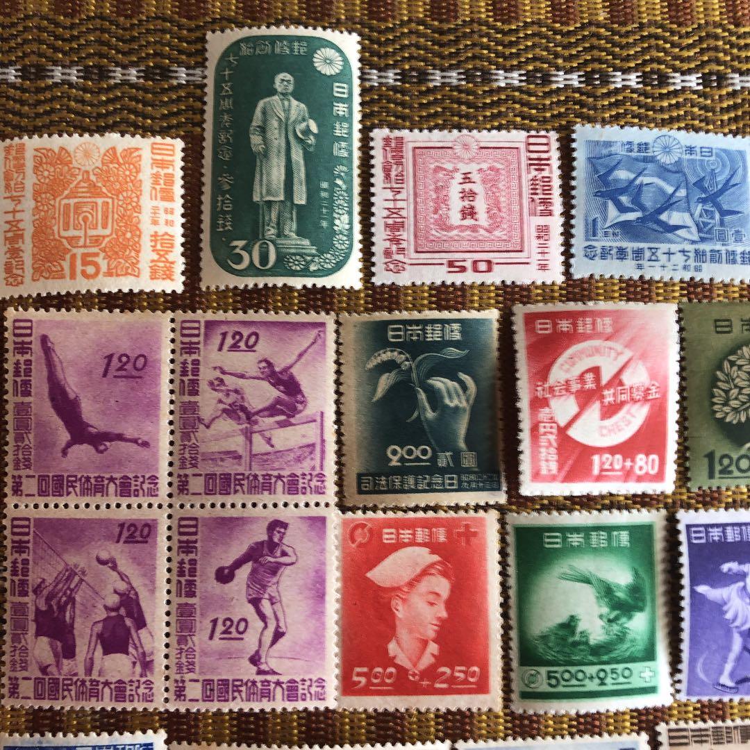 昭和21年〜26年記念切手42種 カタログ価47,790円 裏糊ツヤピカ揃い！