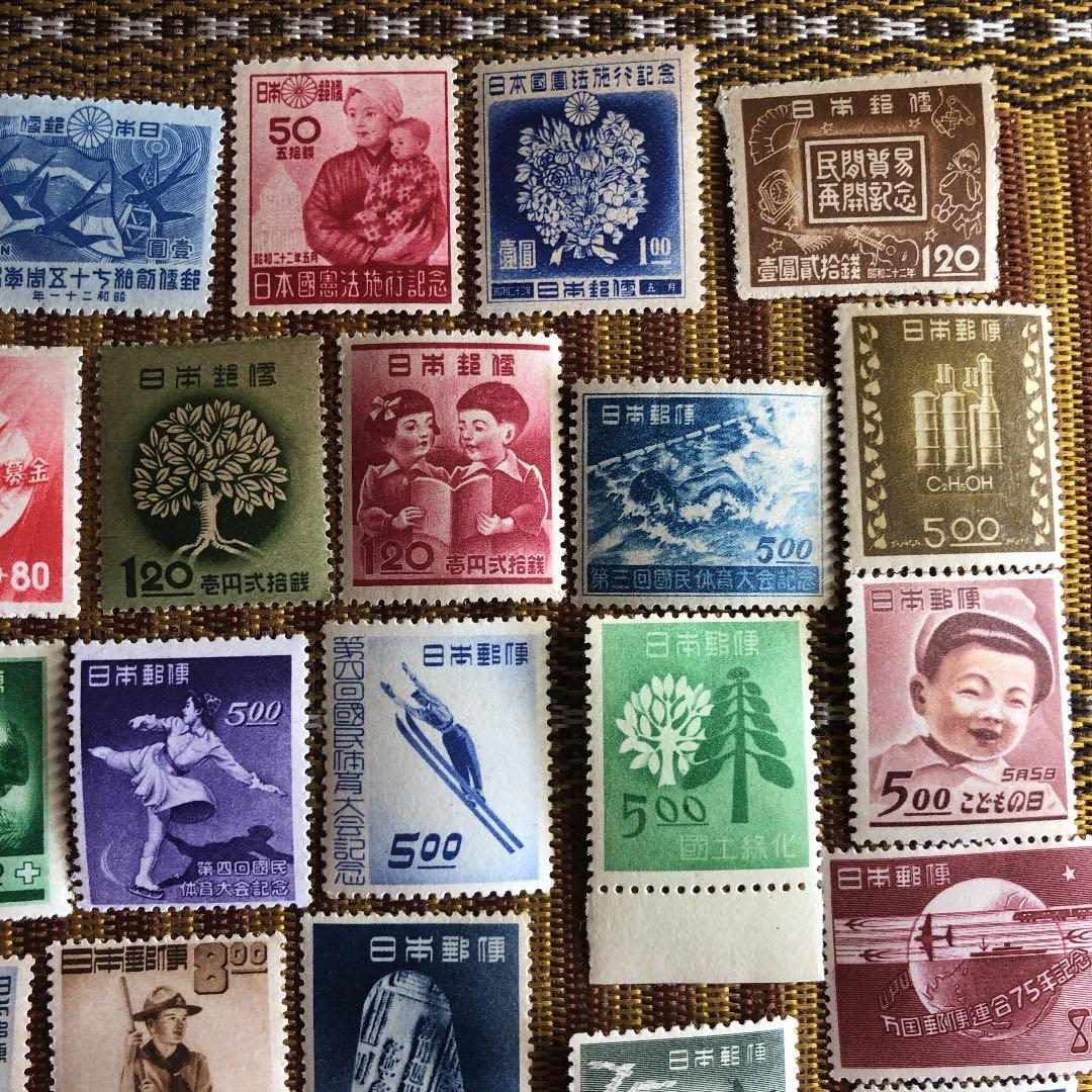 昭和21年〜26年記念切手42種 カタログ価47,790円 裏糊ツヤピカ揃い！