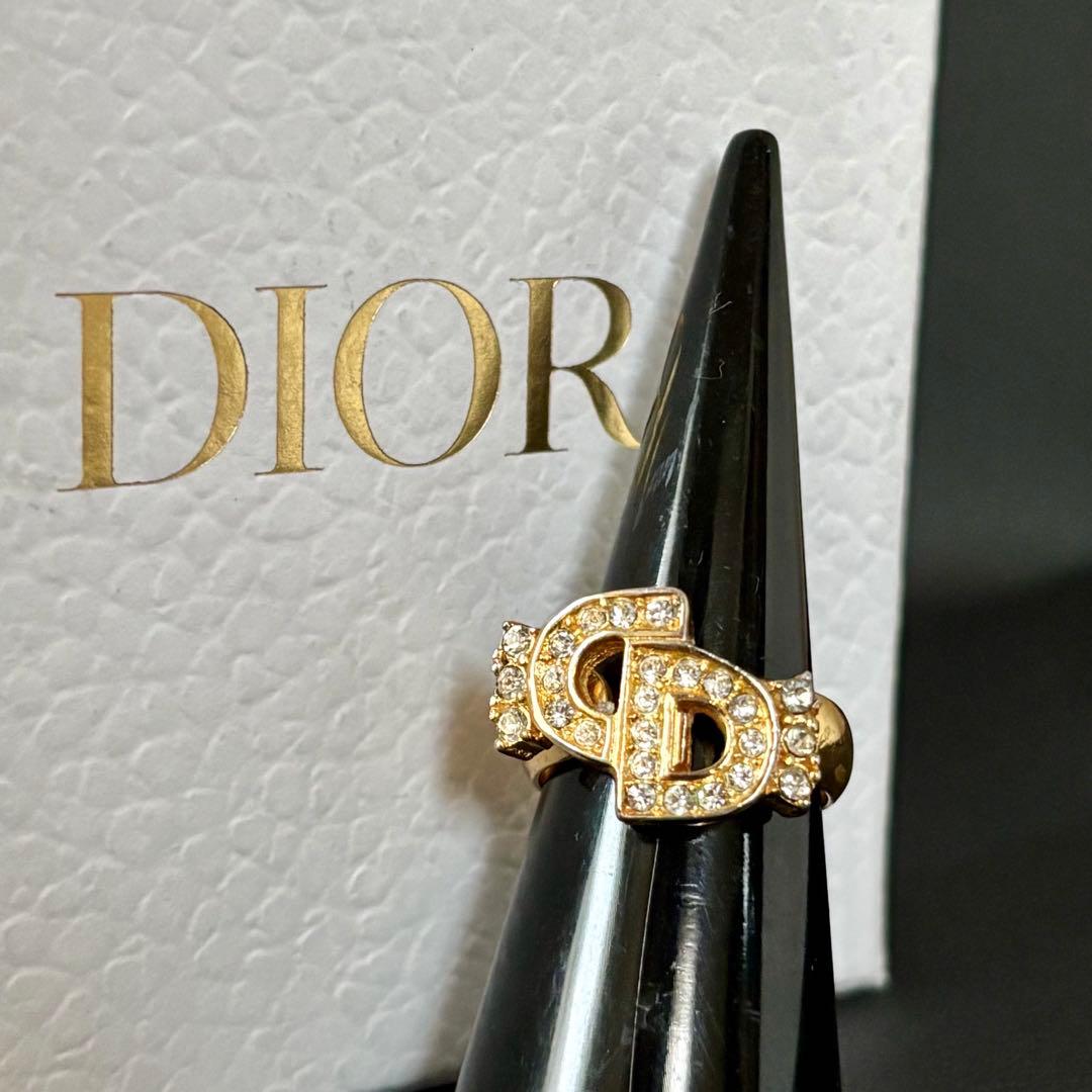 【良品】【クリスチャンディオール】CD ロゴ ラインストーン リング 12号