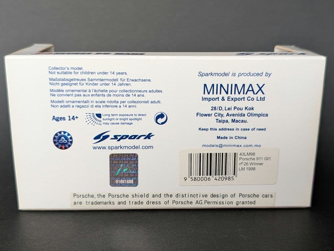 スパーク 1/43 ポルシェ 911 GT1 #26 1998 ル・マン24優勝