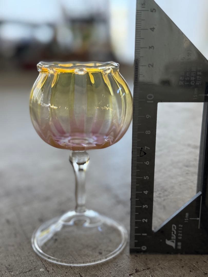 紫と黄色グラデーションガラスカップ　　　　キャンドル入れ　フラワーアレンジメント