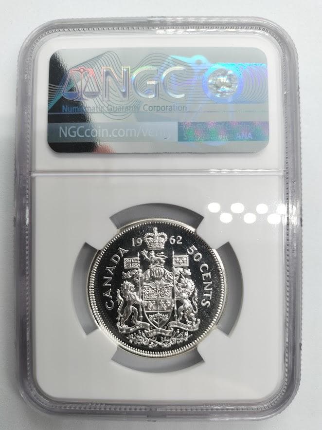 PCGS PL66 1962年 カナダ 50セント銀貨 ヤングエリザベス