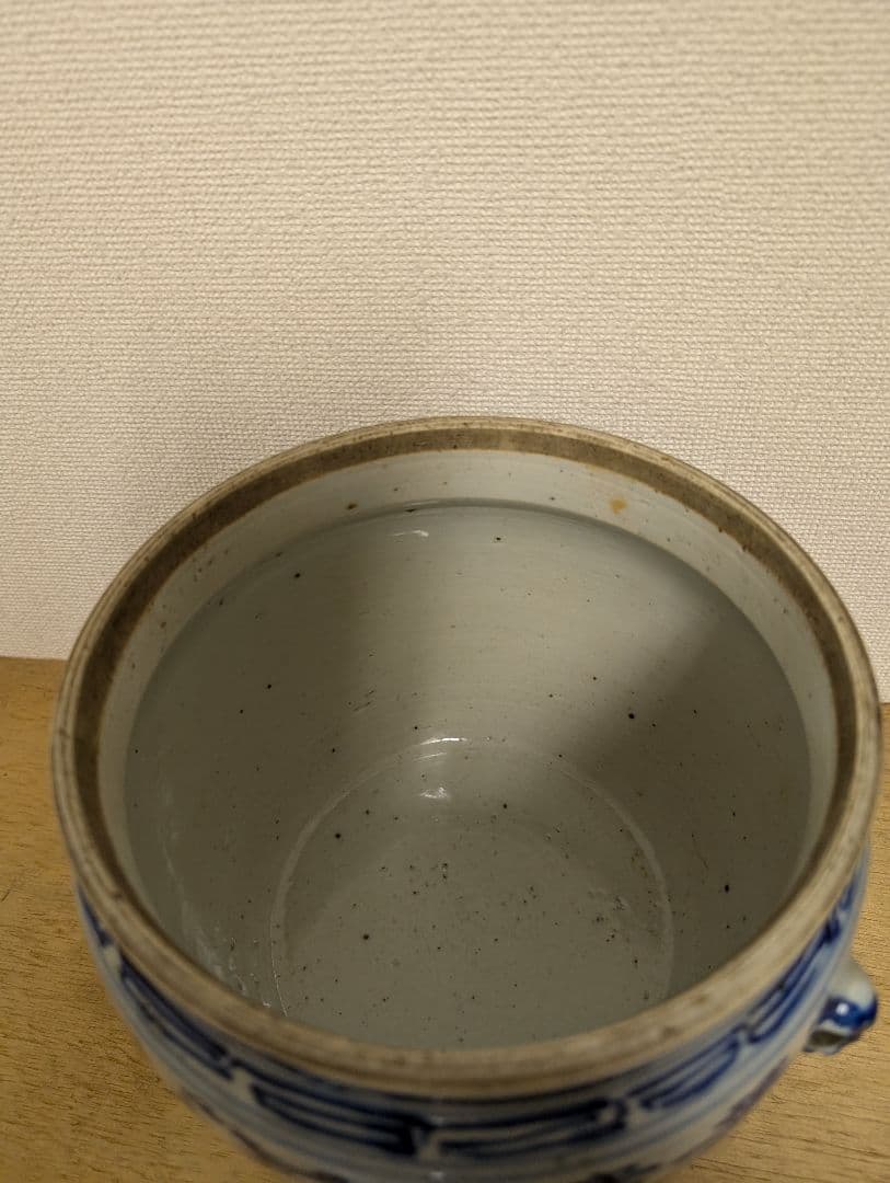 中国古陶磁 青花蓋罐 清末頃 花文 蓋壺 古美術 時代物