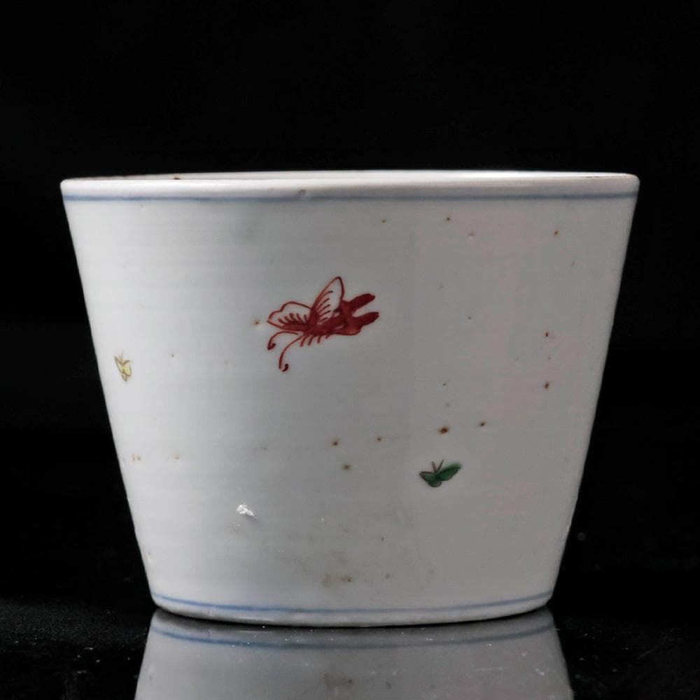 古伊万里 江戸幕末 明治時代物 富貴長春銘 染錦 蕎麦猪口 有田焼 骨董