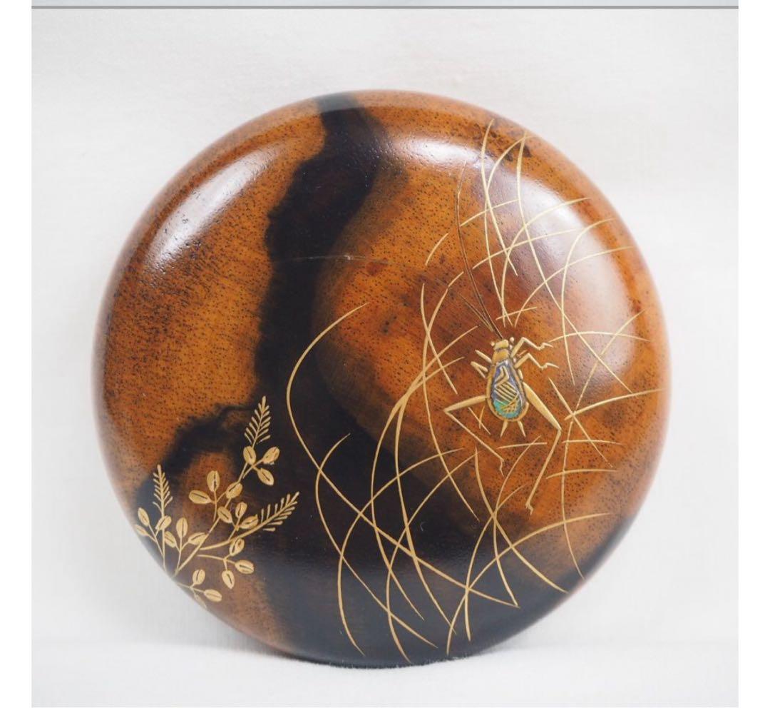 送料無料　極上品　銘木黒柿　鈴虫蒔絵螺鈿香合　秀逸作　茶道具