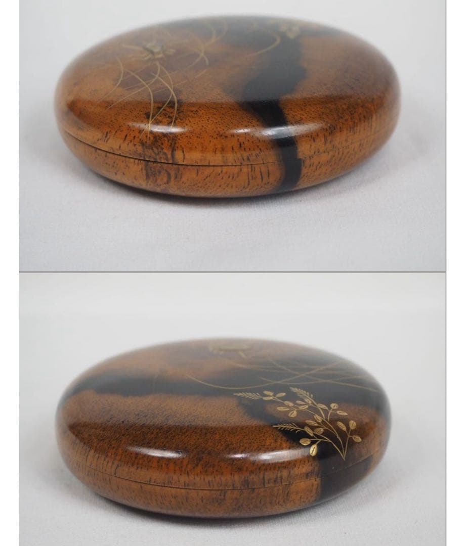 送料無料　極上品　銘木黒柿　鈴虫蒔絵螺鈿香合　秀逸作　茶道具