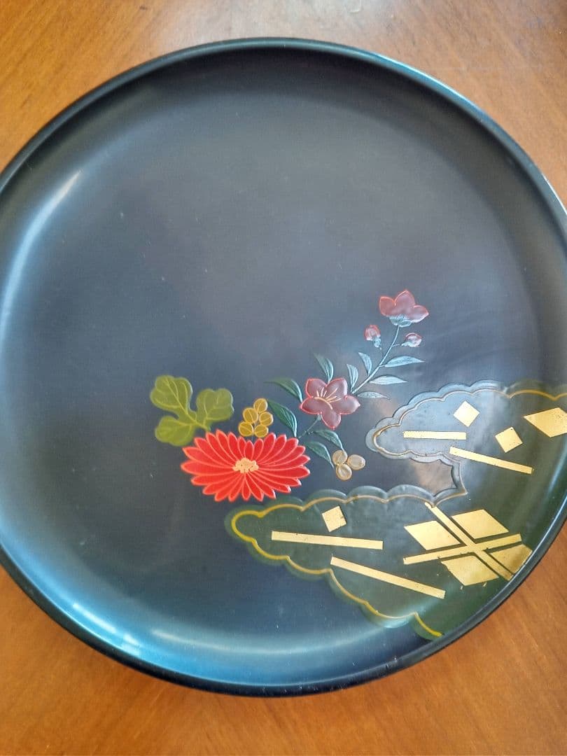 【美品】秀衡塗 高級 盛皿 菓子皿 漆器 花 漆塗り 皿 天然木