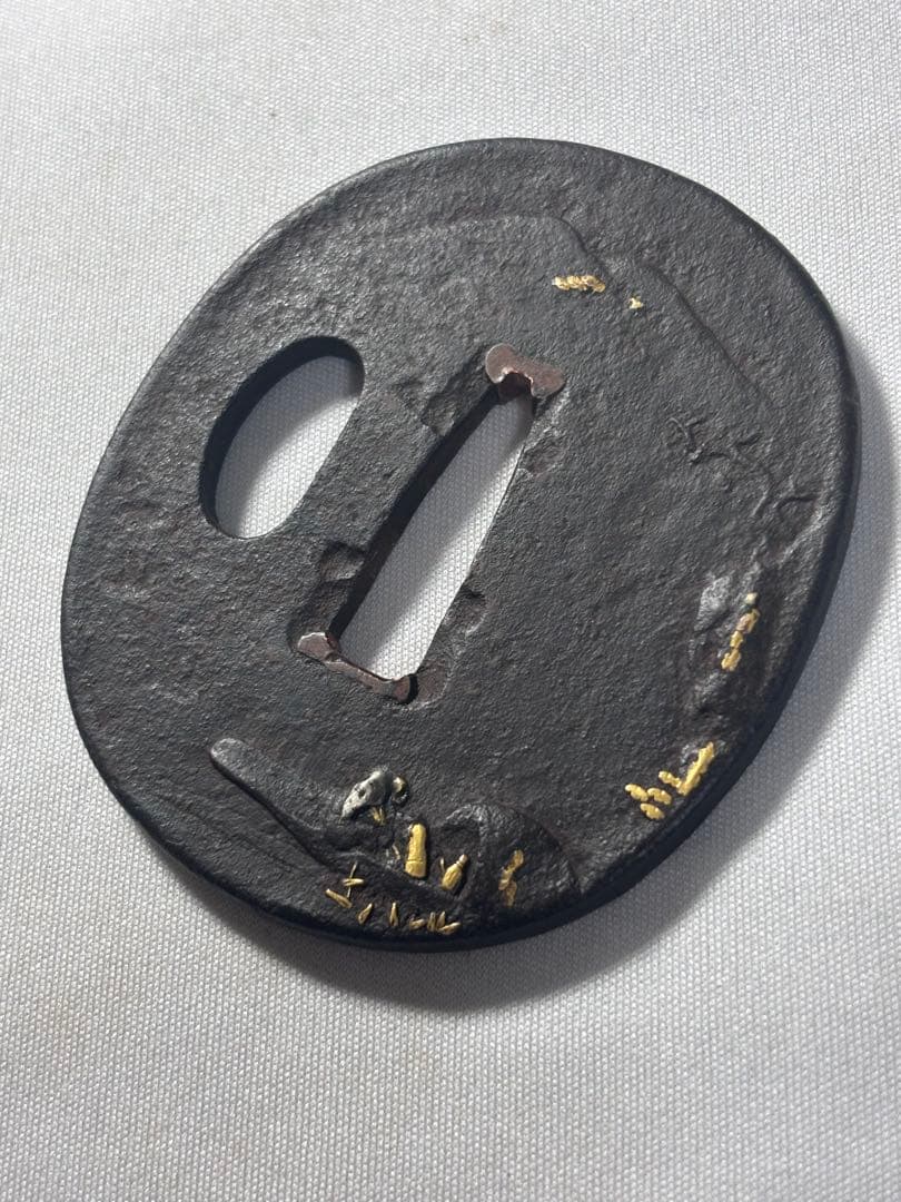 鐔鍔つば　見事な鉄味　山水風景図　風情のある図柄　金家　江戸時代